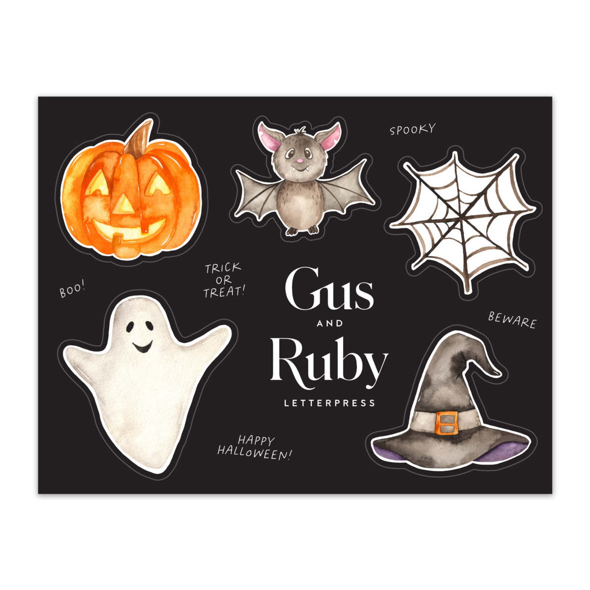Gus and Ruby Letterpress - GR Gus & Ruby - Halloween Sticker Sheet