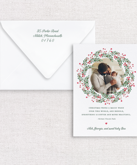 Gus and Ruby Letterpress - GR Wreath Photo Custom Holiday Card