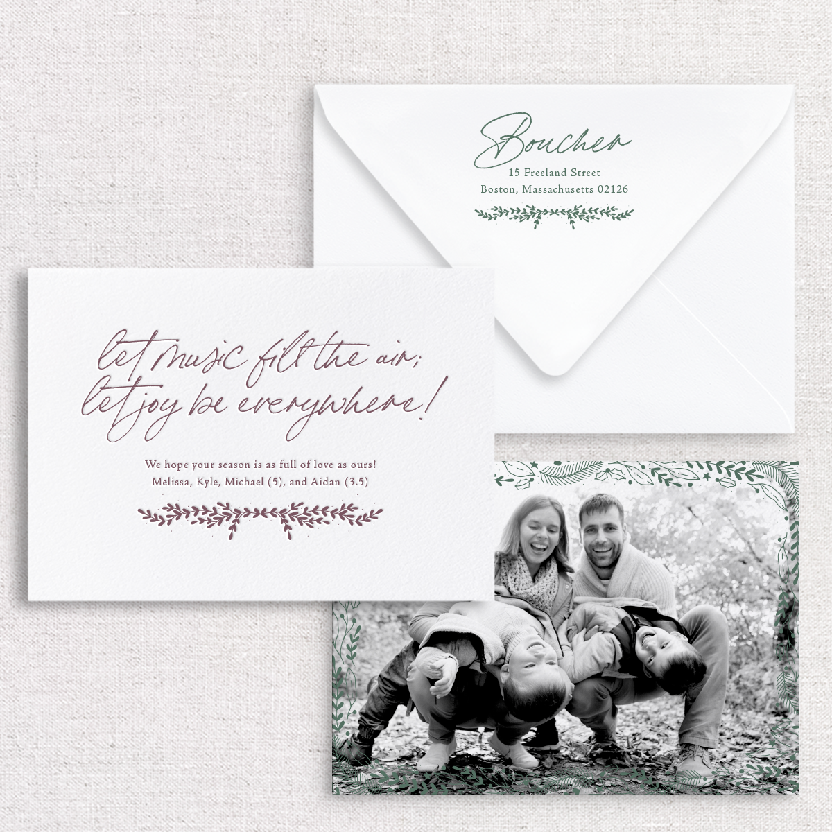 Gus and Ruby Letterpress - GR Pine Boughs Photo Custom Holiday Card