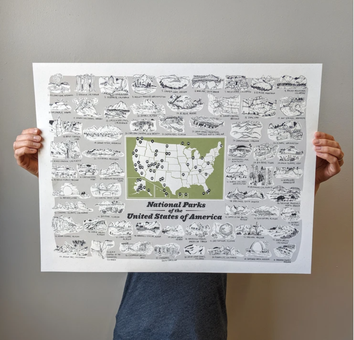 Brainstorm Print and Design - BS Brainstorm - National Parks Map Print, 18" x 24"