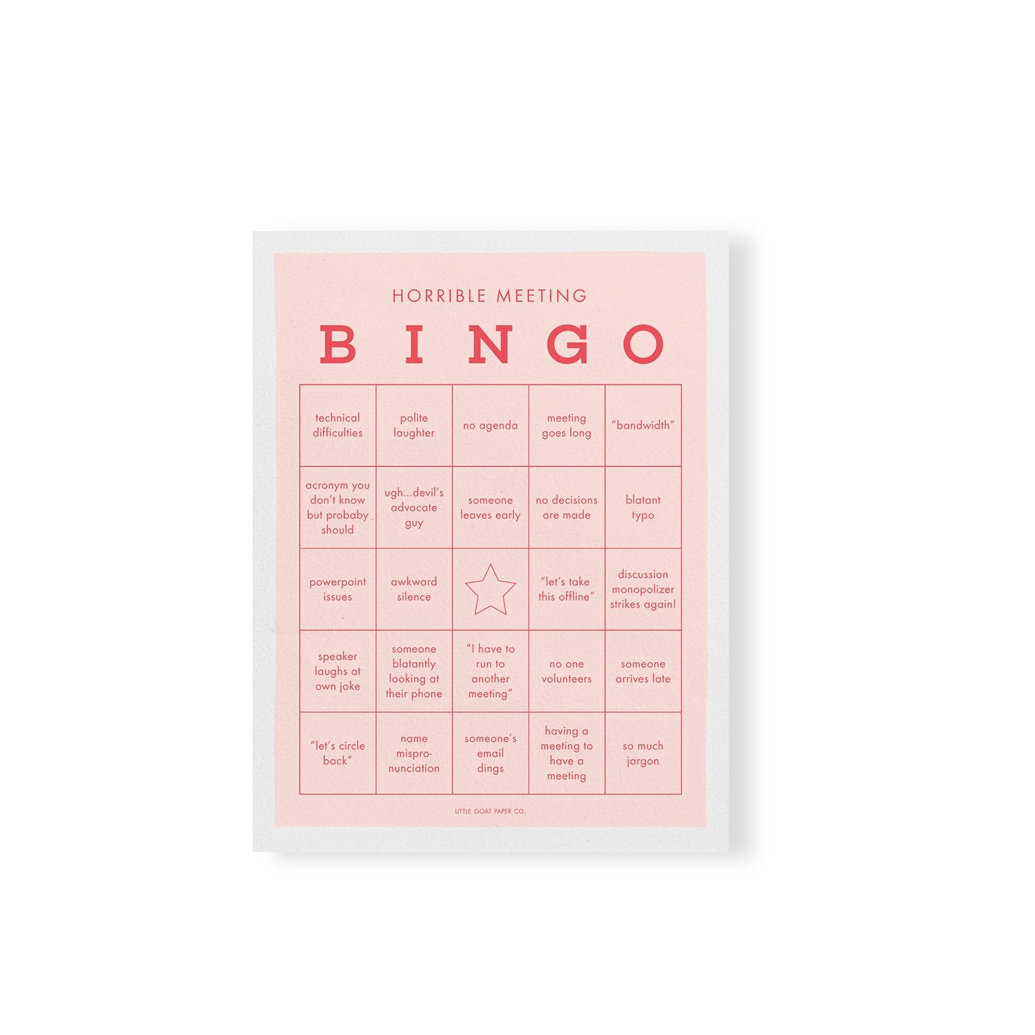 Tiny Hooray - TIH (formerly Little Goat, LG) Horrible Meeting Bingo Notepad