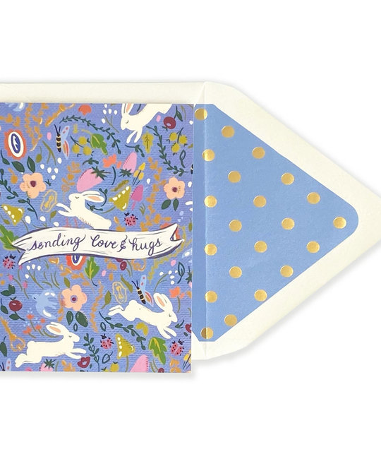The First Snow - FIS Flowers and Rabbits Sending Love and Hugs Card