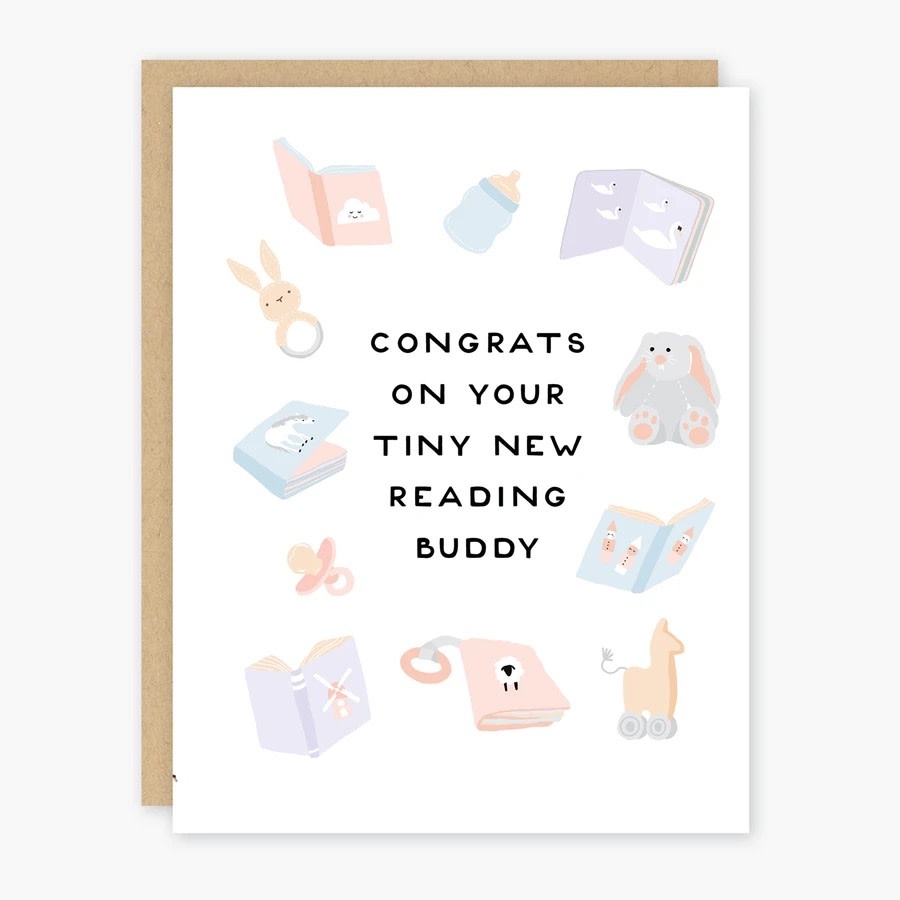 Party of One - POO Tiny New Reading Buddy New Baby Card