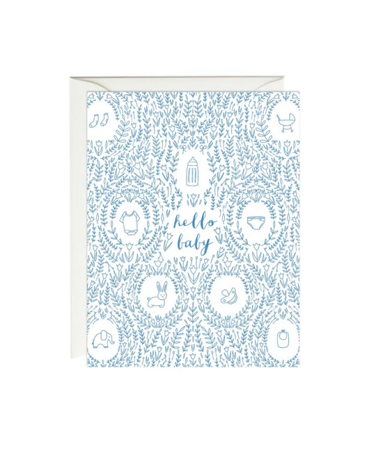 Paula & Waffle - PAW Blue Medallions Hello Baby Card