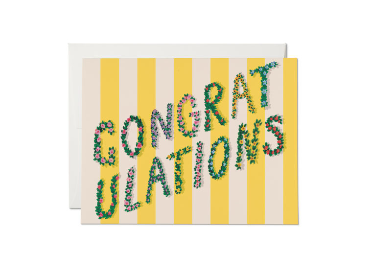 Red Cap Cards - RCC Yellow Stripes and Flowers Congratulations Card