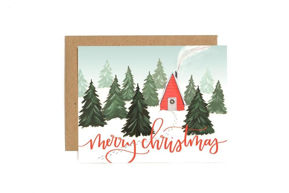 One Canoe Two Letterpress - OC Christmas Cabin, Set of 8 Holiday Cards