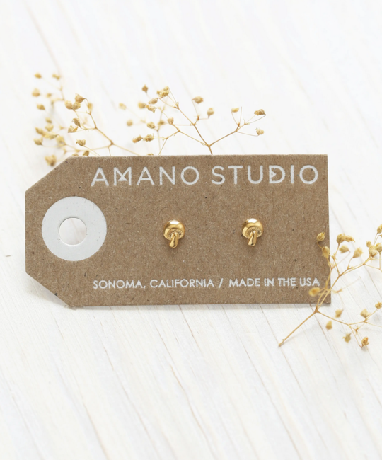 Amano Trading - AT 24k Gold Tiny Mushroom Stud Earrings