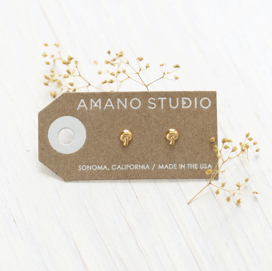 Amano Trading - AT 24k Gold Tiny Mushroom Stud Earrings