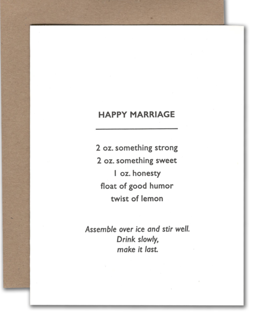 Power and Light Letterpress - PLL Marriage Cocktail (Happy Marriage) Card