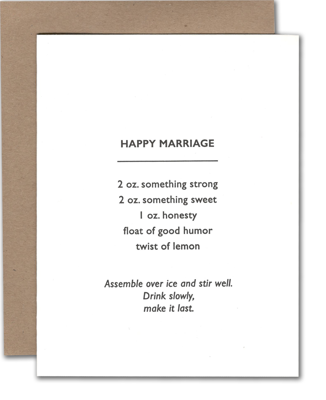 Power and Light Letterpress - PLL Marriage Cocktail (Happy Marriage) Card