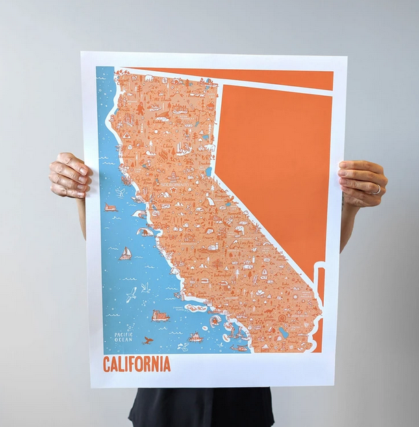 Brainstorm Print and Design - BS Brainstorm - California Map Print, 18" x 24"
