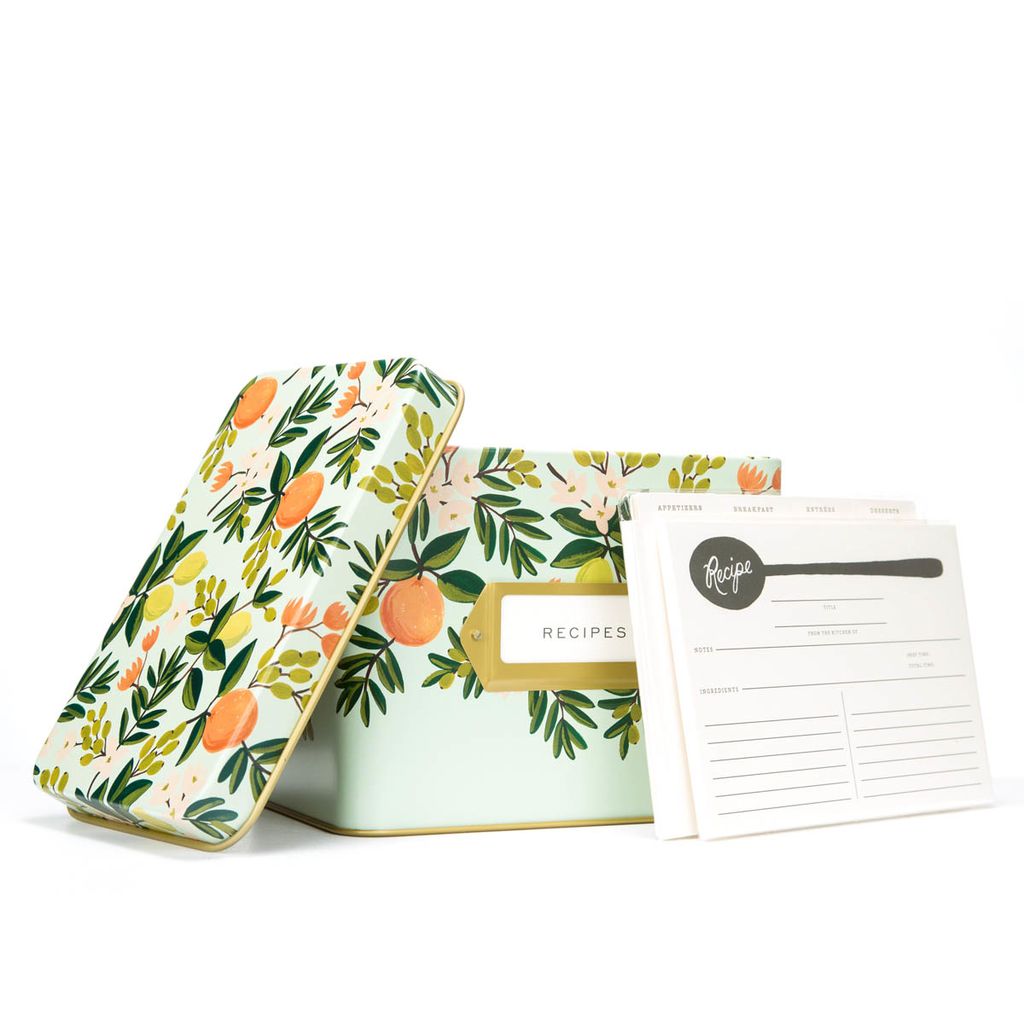 Recipe Box with Recipe Cards NEW Citrus Floral Recipe Tin by Rifle Paper Co 