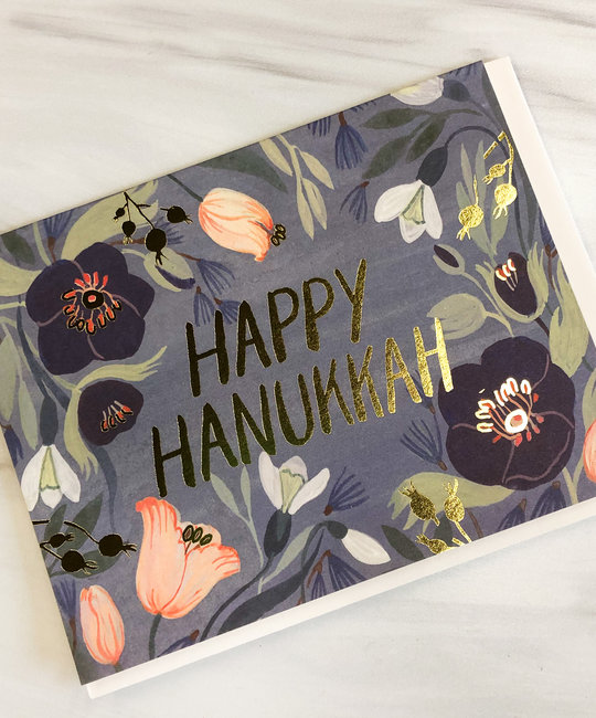 Red Cap Cards - RCC RCCGCHAN0022 - Happy Hanukkah flowers gold foil