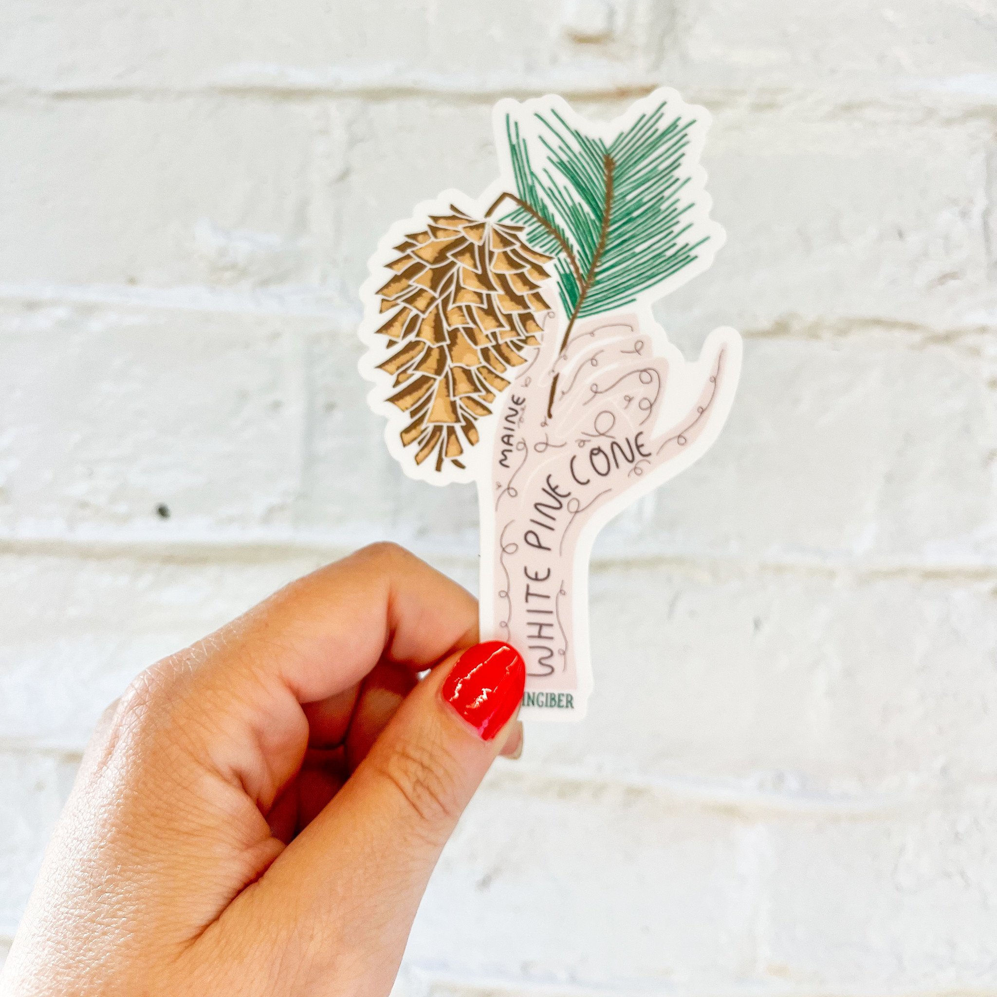 Gingiber - GIN Maine State Flower Sticker (White Pine Cone)