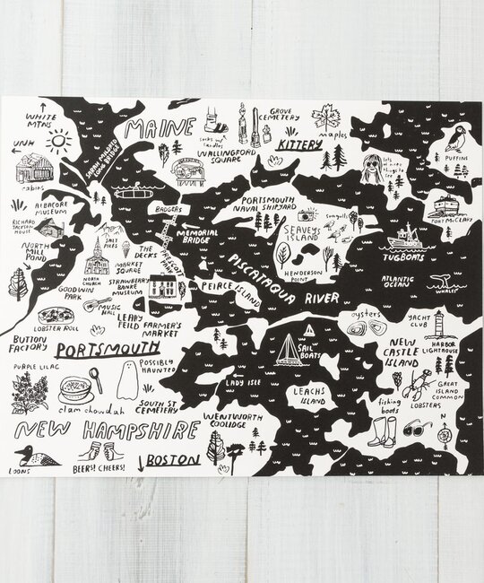 People I've Loved - PIL Black Portsmouth + Kittery Map Art Print