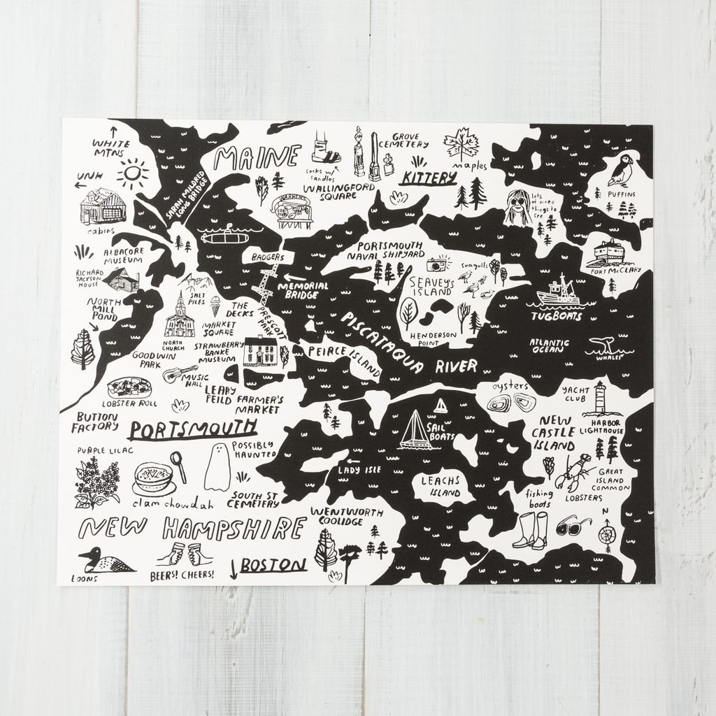 People I've Loved - PIL Black Portsmouth + Kittery Map Art Print