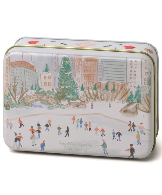 Paddywax - PA Christmas Tin Candle - Ice Skating Scene, Mistletoe + Mint 5 oz.