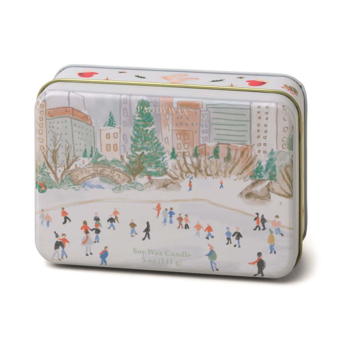 Paddywax - PA Christmas Tin Candle - Ice Skating Scene, Mistletoe + Mint 5 oz.