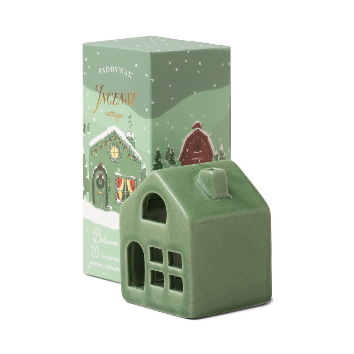 Paddywax - PA Ceramic Green Cottage Incense Holder, Balsam + Fir