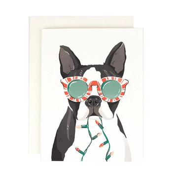 Amy Heitman Illustration - AHI Amy Heitman Illustration - Boston Terrier Lights Holiday Card