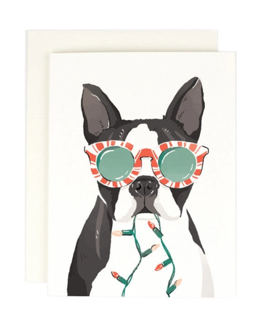 Amy Heitman Illustration - AHI Amy Heitman Illustration - Boston Terrier Lights Holiday Card