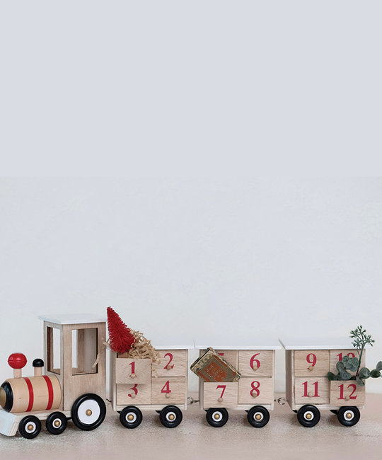 Creative Co-Op - CCO Wood Train Advent Calendar with 24 Drawers