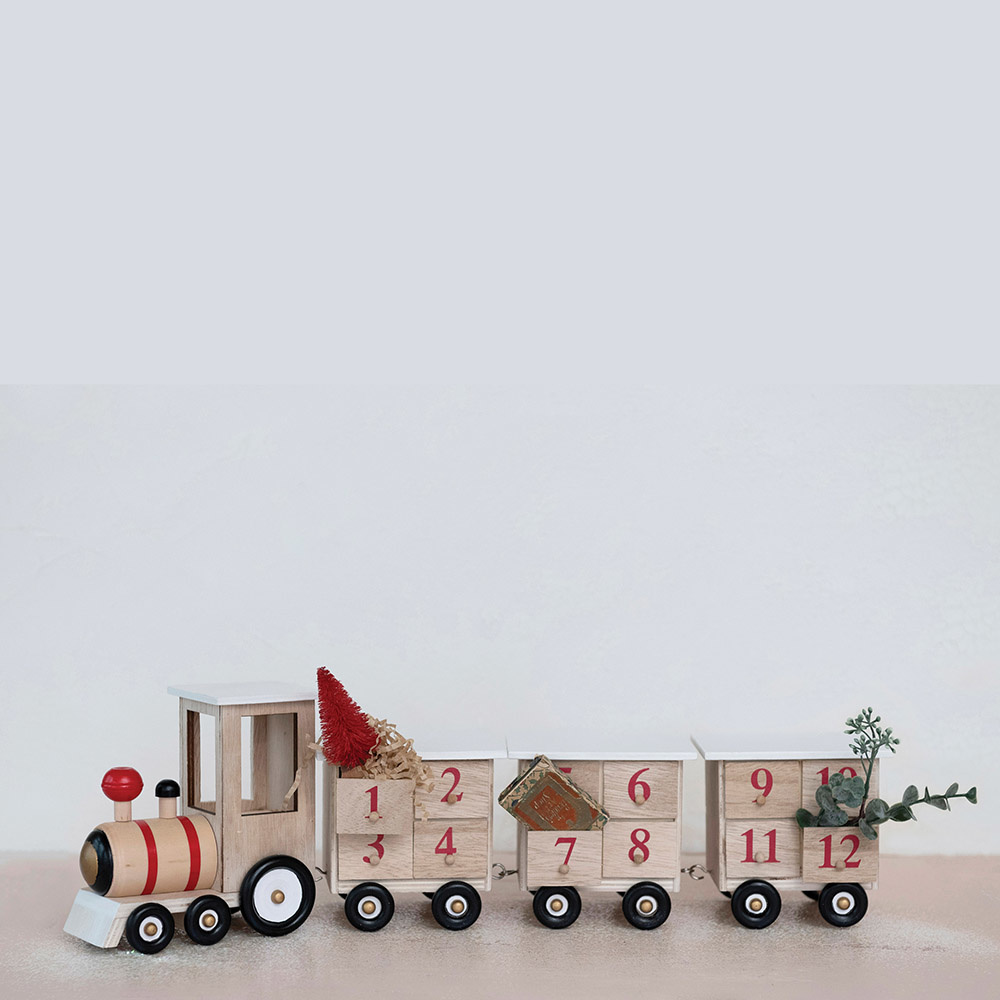 Creative Co-Op - CCO Wood Train Advent Calendar with 24 Drawers