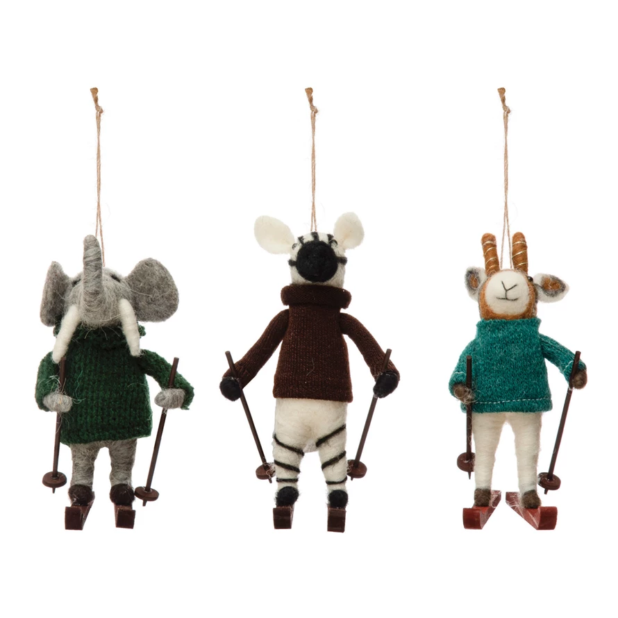 Creative Co-Op - CCO Felt Skiing Animal in Sweater Ornament (Assorted Styles)