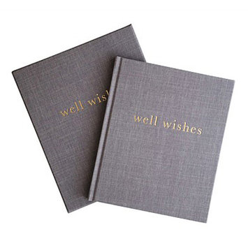 Write To Me Write to Me - Well Wishes Guest Book with Box, Grey Linen