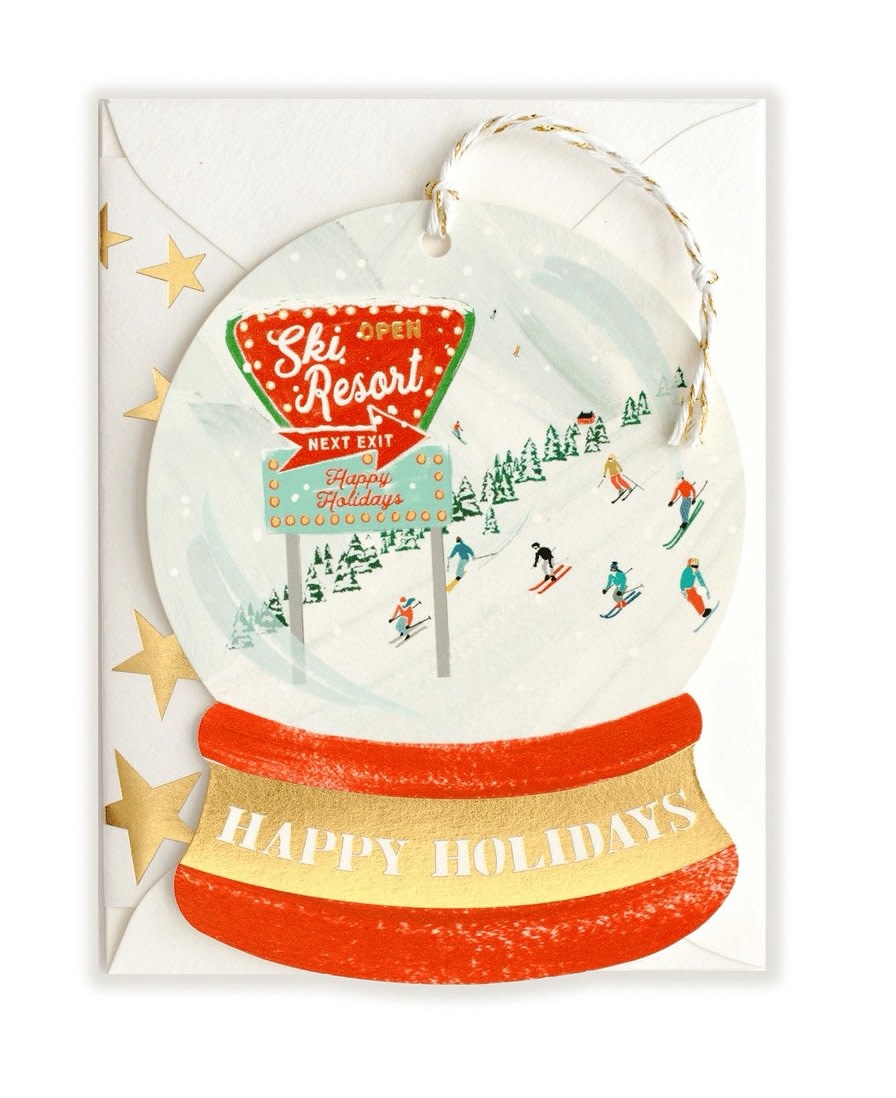 The First Snow - FIS FISGCHO0014 - Snow Globe Ski Resort Holiday Card