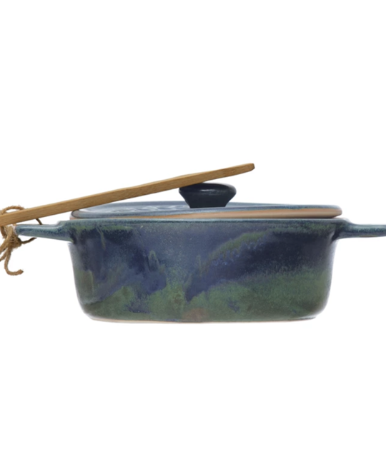 Creative Co-Op - CCO Stoneware Brie Baking Dish with Bamboo Spreader