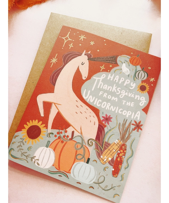 Abbie Ren Illustration - ARI Unicornicopia Thanksgiving Card