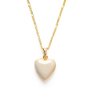 Amano Trading - AT 14k  Large Beige Enamel Heart Locket Necklace