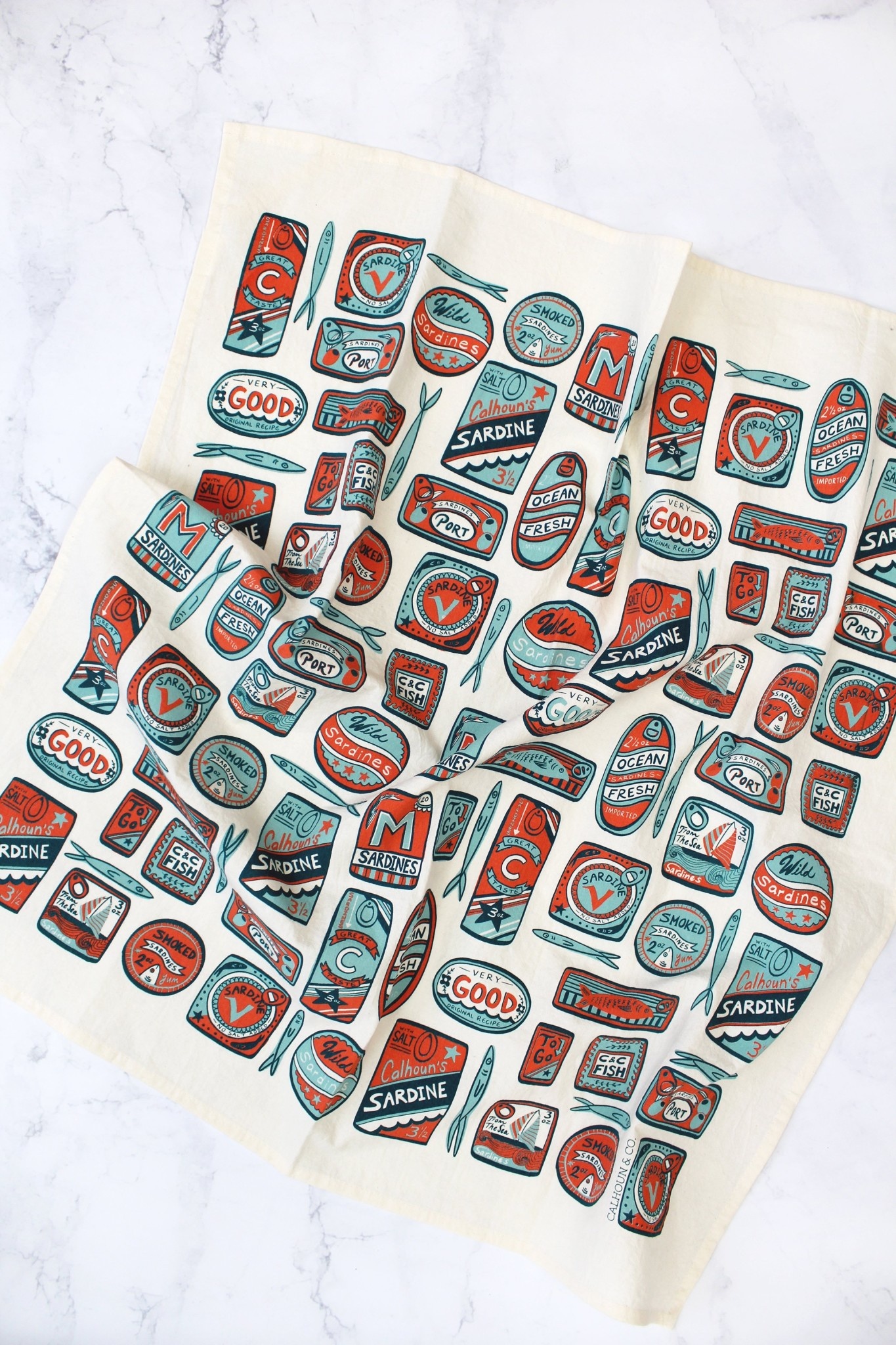 Calhoun & Co. - CAL Calhoun & Co. - Sardines Tea Towel, Atlantic Blue