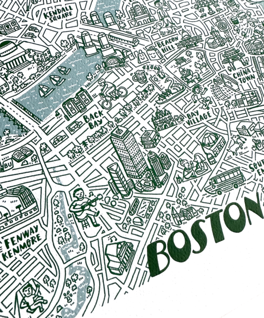 Brainstorm Print and Design - BS Boston Map Print, Green Version, 11" x 14"