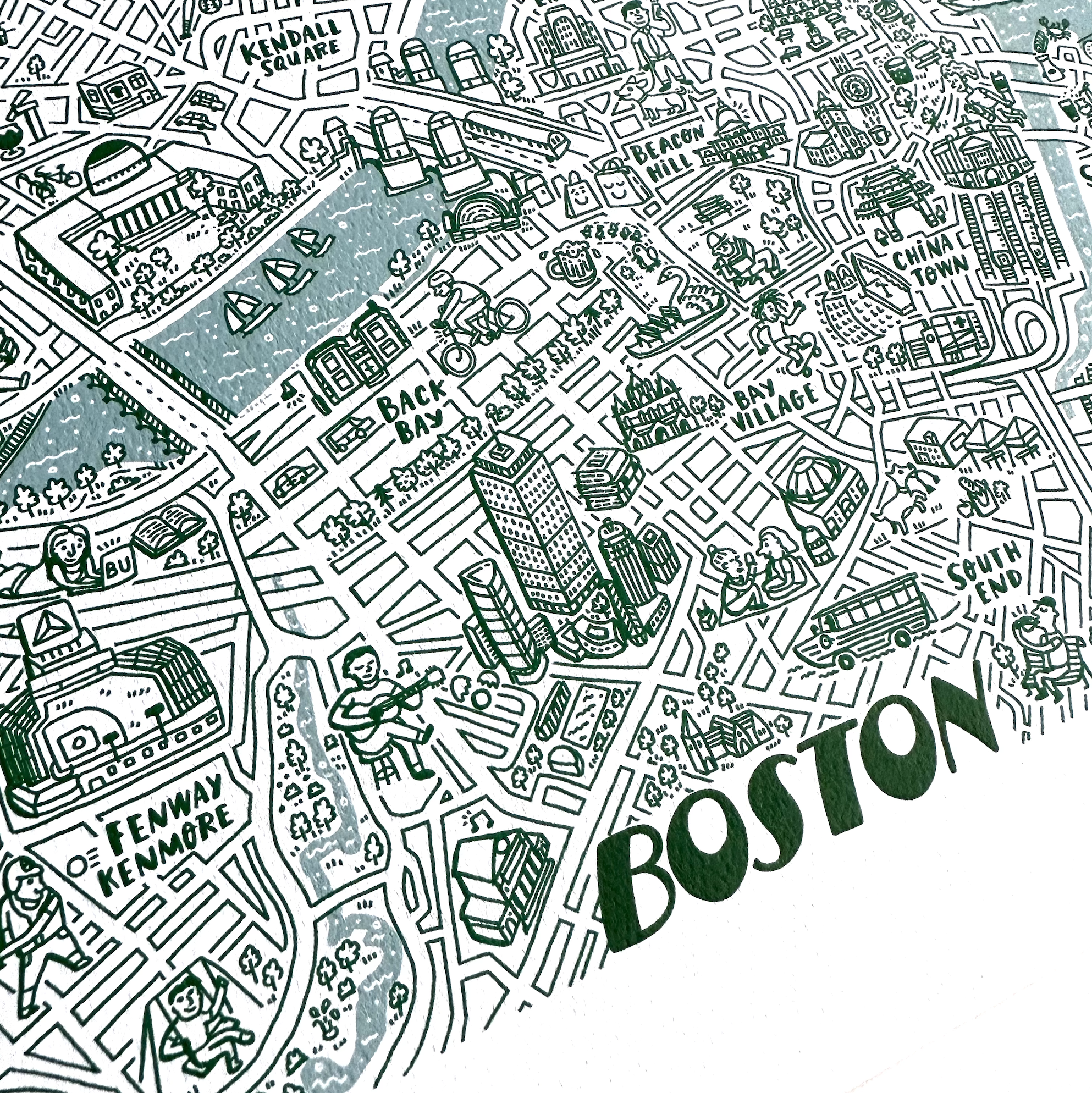 Brainstorm Print and Design - BS Boston Map Print, Green Version, 11" x 14"