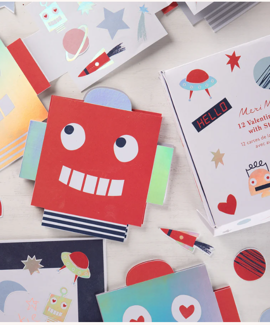 Meri Meri - MEM Robot Concertina Valentine Cards with Stickers, set of 12