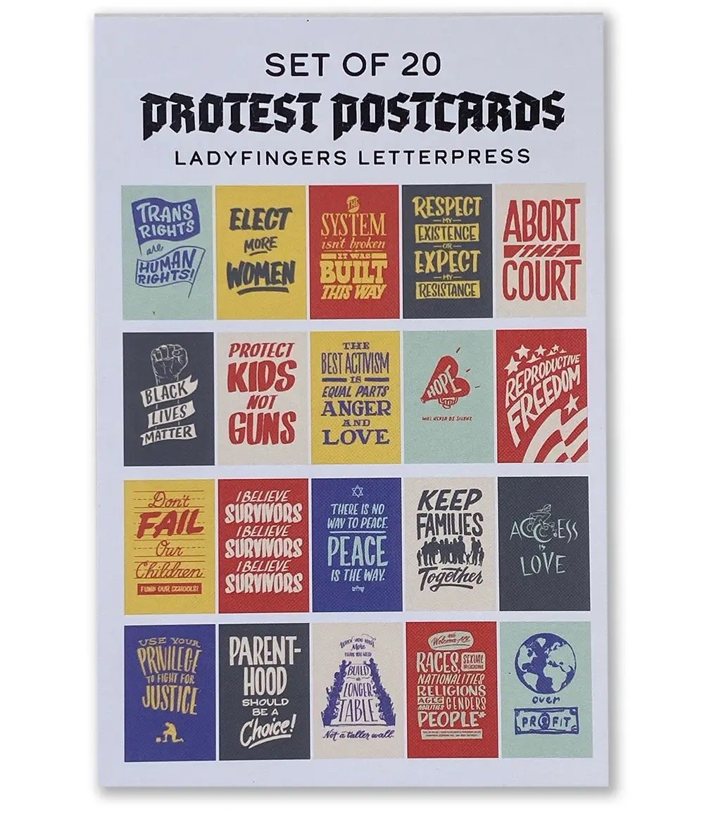 Ladyfingers Letterpress - LF Ladyfingers Letterpress - Protest Postcard Pack, Set of 20 Protest Postcards