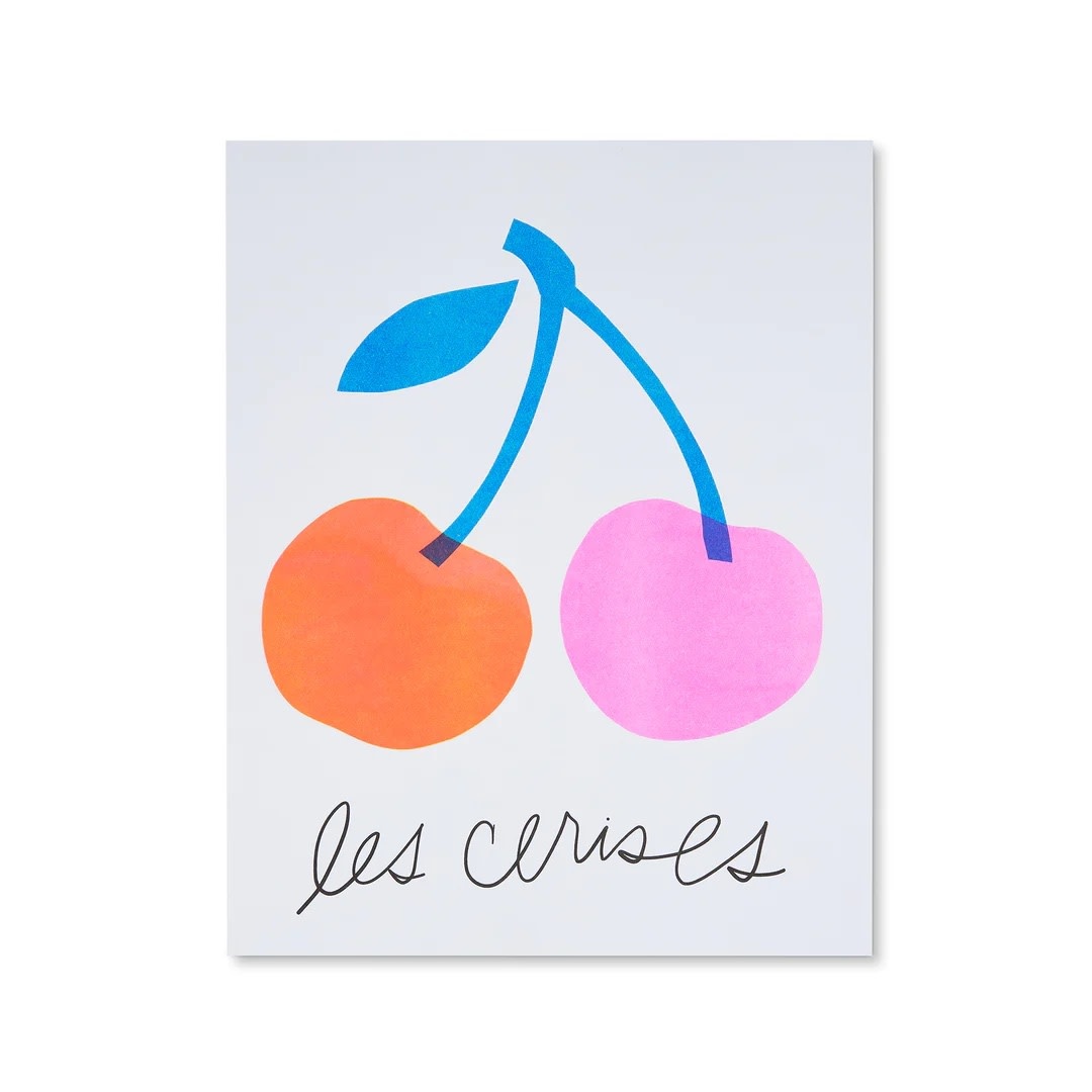 Les Cerises Risograph Print, 11" x 14" (Cherries)
