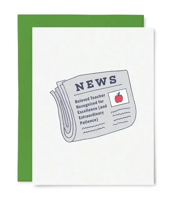 Tiny Hooray - TIH (formerly Little Goat, LG) Beloved Teacher Newspaper Headline Card