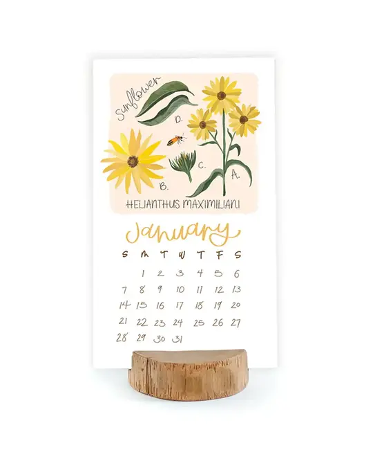 One Canoe Two Letterpress - OC 2024 Wildflower Botanicals Desk Calendar w/Wood Stump Stand