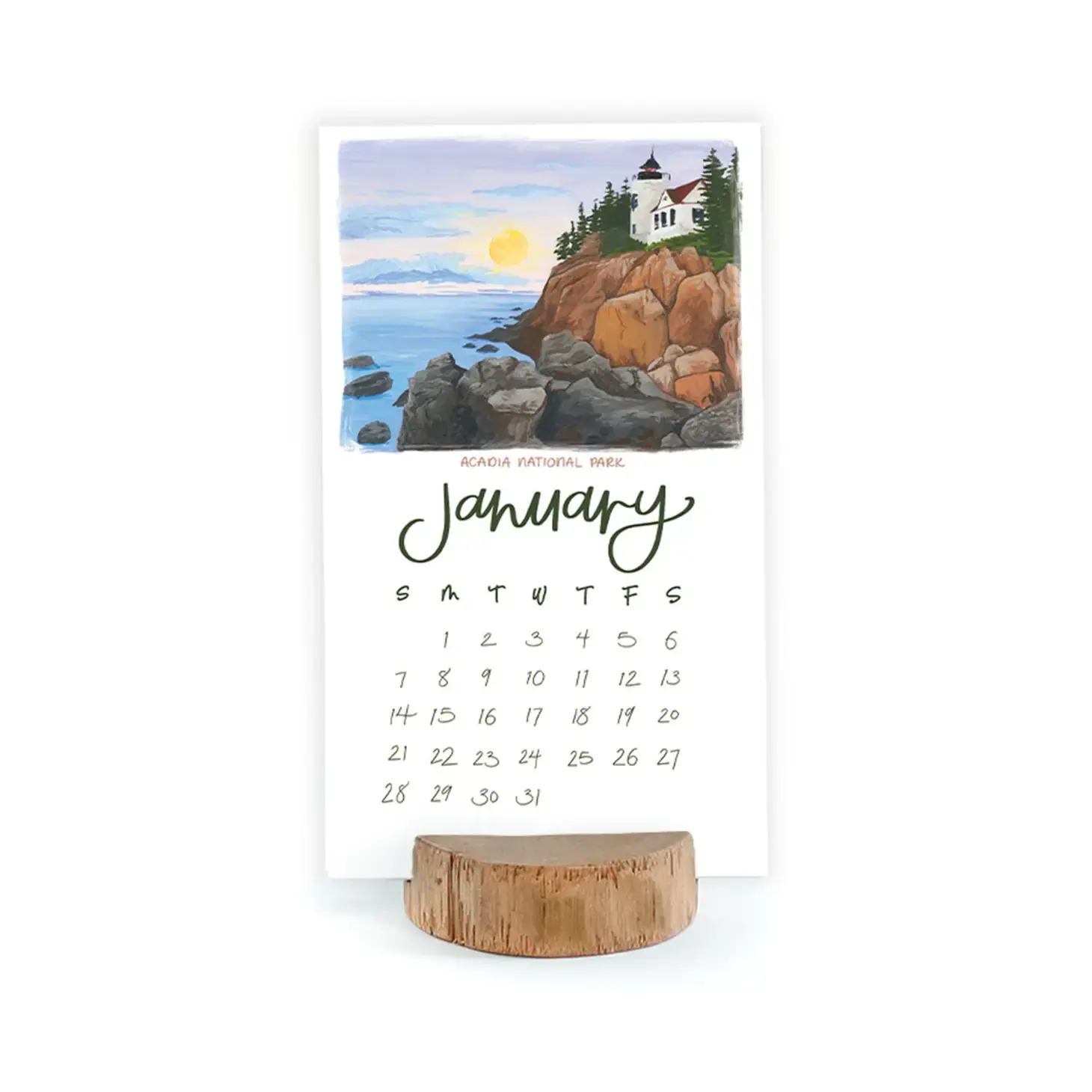 One Canoe Two Letterpress - OC 2024 National Parks Desk Calendar w/Wood Stump Stand