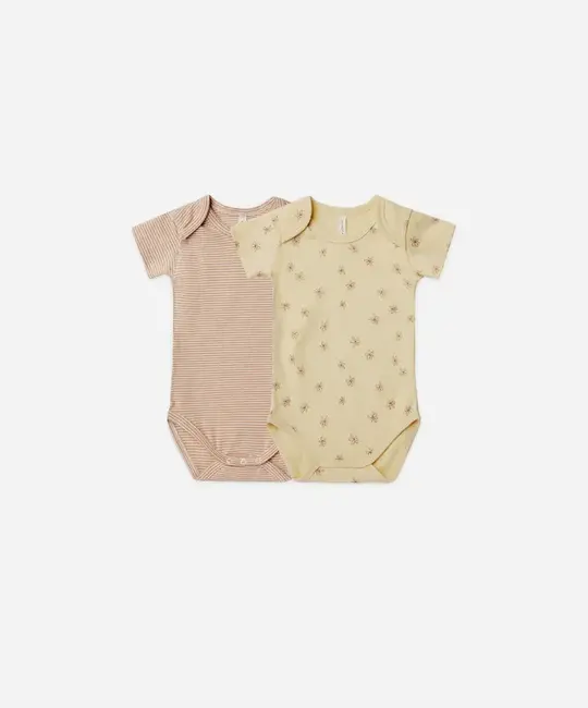 Quincy Mae - QM Quincy Mae - Short Sleeve Bodysuit Set in blossom & apricot stripe SS23
