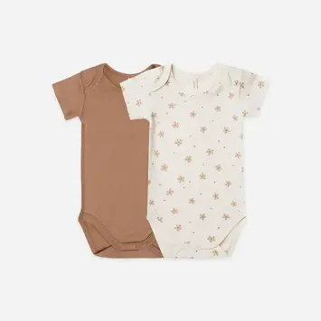 Quincy Mae - QM Quincy Mae - Short Sleeve Bodysuits in Clay & Dotty Floral