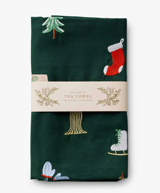 Rifle Paper Co - RP Rifle Paper Co - Signs of the Season Embroidered Tea Towel