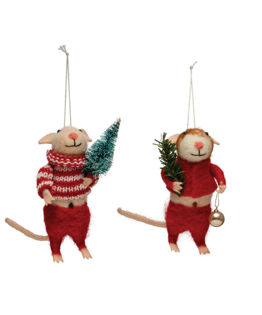 Creative Co-Op - CCO Felt Mouse with Faux Trees Ornament (bellys)