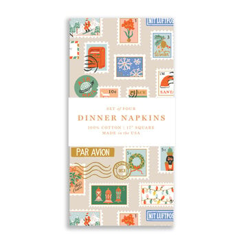 Gus and Ruby Letterpress - GR Gus & Ruby- Holiday Stamps Set of 4 Dinner Napkins