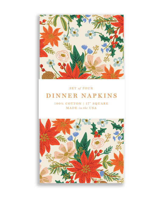 Gus and Ruby Letterpress - GR Gus & Ruby - Cream Poinsettia Bouquet Set of 4 Dinner Napkins