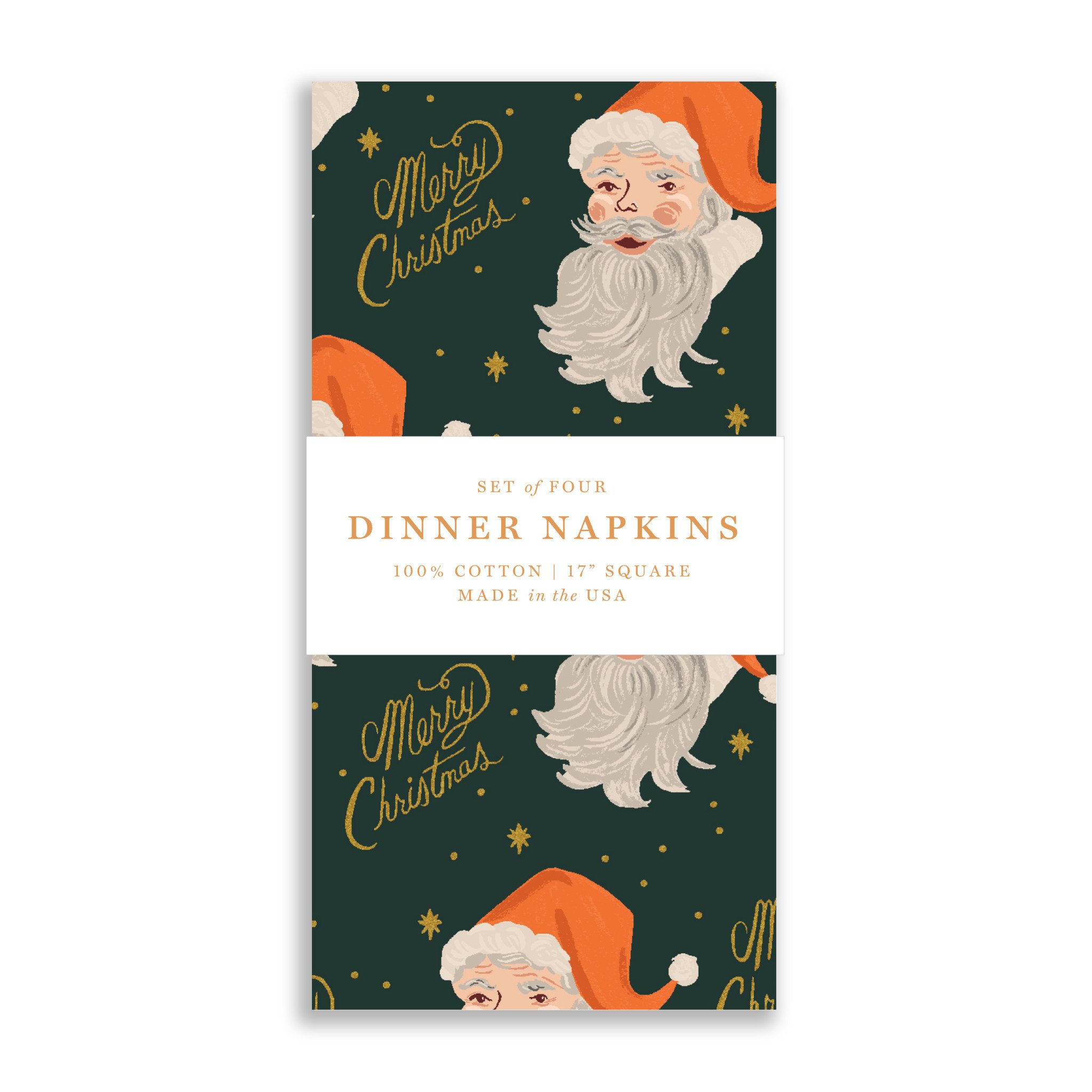 Gus and Ruby Letterpress - GR Gus & Ruby - Santa Set of 4 Dinner Napkins