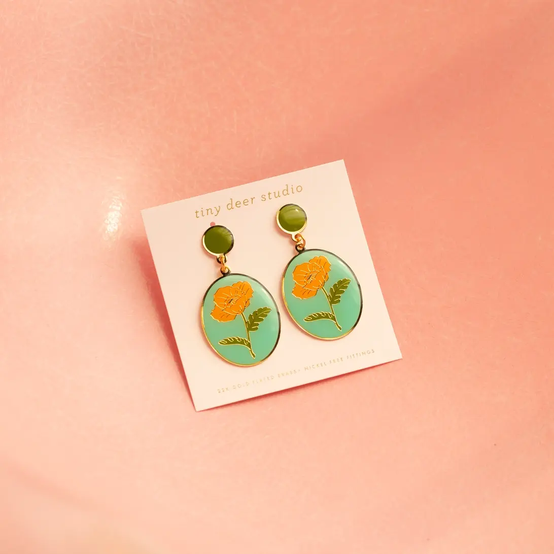 Tiny Deer Studio - TDS TDS JEEA - Orange Poppy Oval Earrings